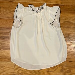 LOFT Cream Blouse with Black Trim